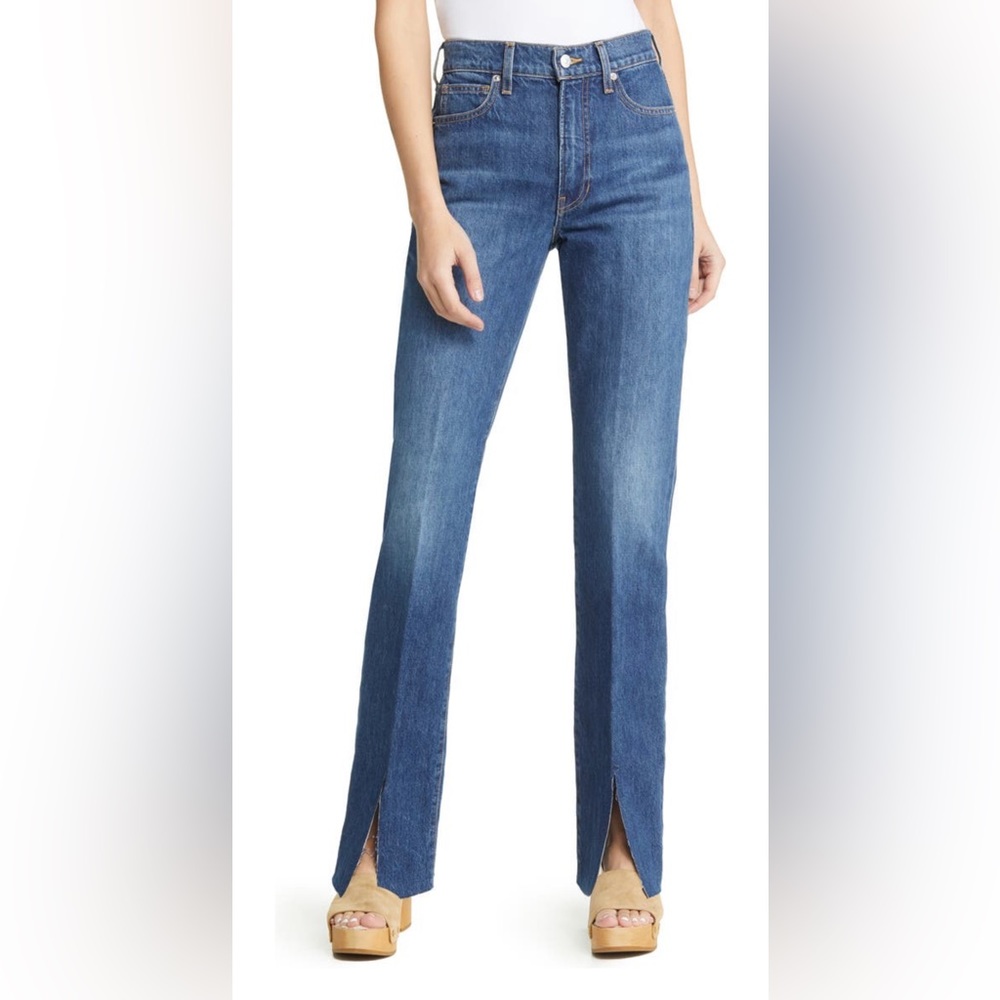 Veronica Beard Keane High Waist Split Hem Straight Leg Denim, size 26 (long)